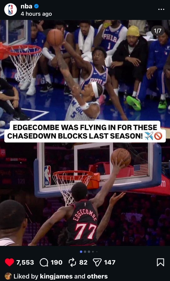 詹蜜风采！NBA官方晒VJ·埃奇库姆上赛季追身大帽集锦 詹姆斯点赞